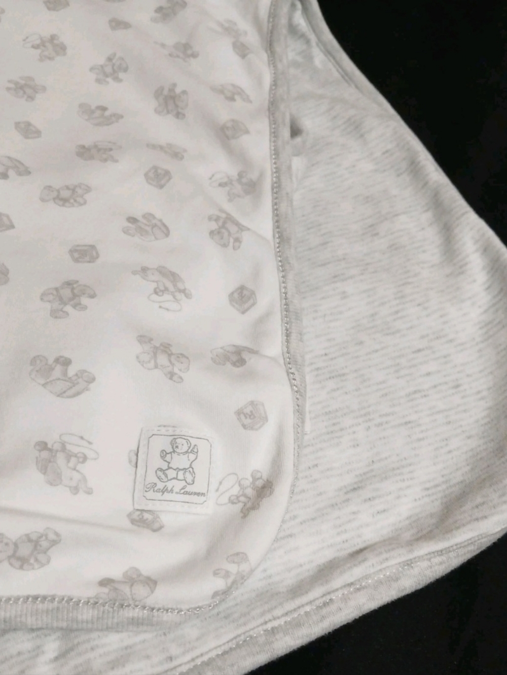 Ralph Lauren Elephant Bear  100% Cotton Baby Blanket Neutral Boy Girl White Gray